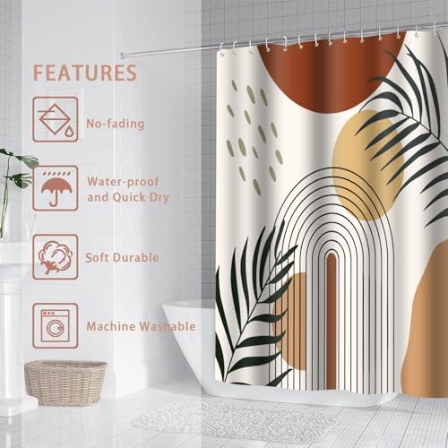 Boho Shower Curtain 72x72 Inches - Waterproof Mid Century Design