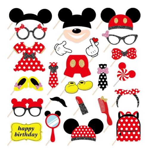 25Pcs Red Mouse Photo Booth Props - Cartoon Selfie Decorations