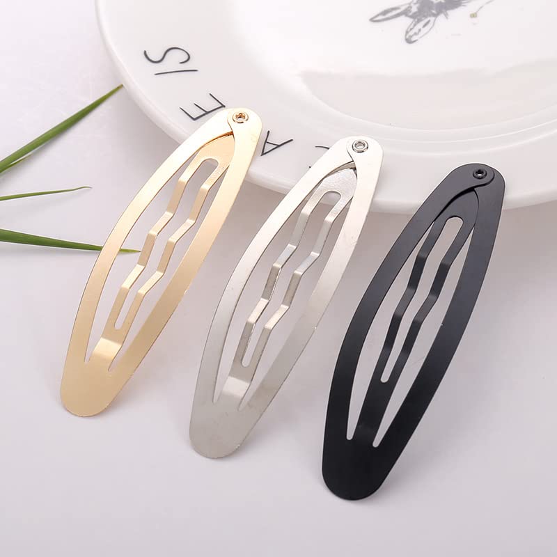 60pcs 50mm Metal Oval Snap Hair Clips Set - Mixed Colors for DIY Crafts