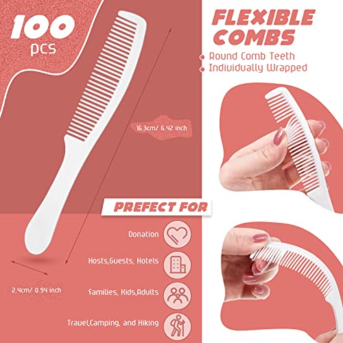 100 Individually Wrapped White Disposable Plastic Hair Combs