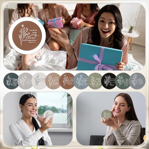 Religious Boho Christian Compact Mirror Bulk Set - 40 Pcs, Inspirational Bible Verses, 10 Styles for Women, Gift Ready