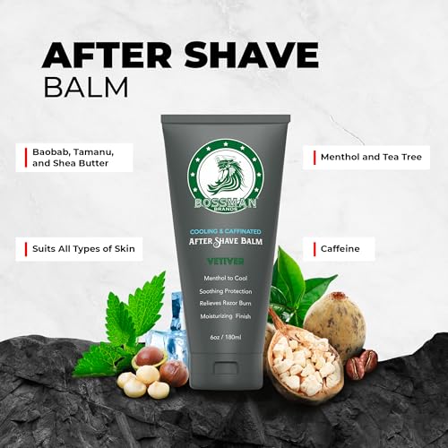 Bossman Cooling & Caffeinated After Shave Balm for Men - Stagecoach Scent, 4oz