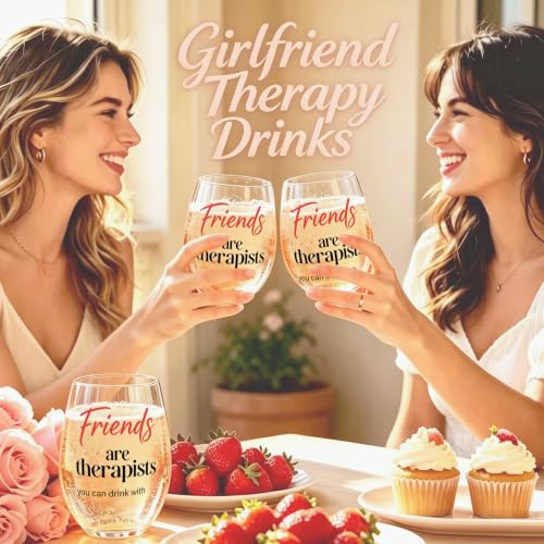 Funny Stemless Wine Glass for Friends - 15oz Gift for Women