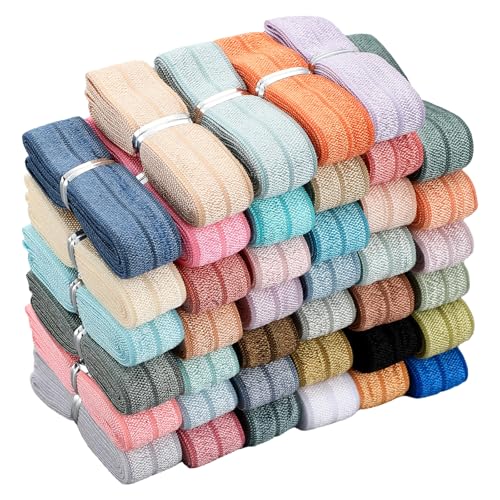 WILLBOND 40 Yards Fold-Over Elastic Ribbon 5/8" Wide, Morandi Colors