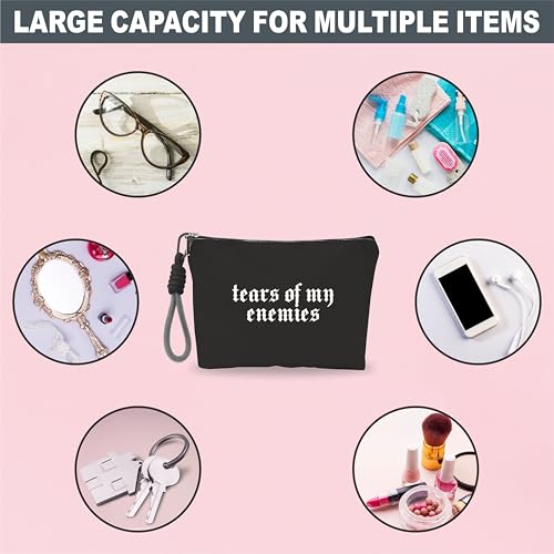 Gothic Tears Of My Enemies Makeup Bag with Hand Strap - Waterproof Cosmetic Organizer for Women