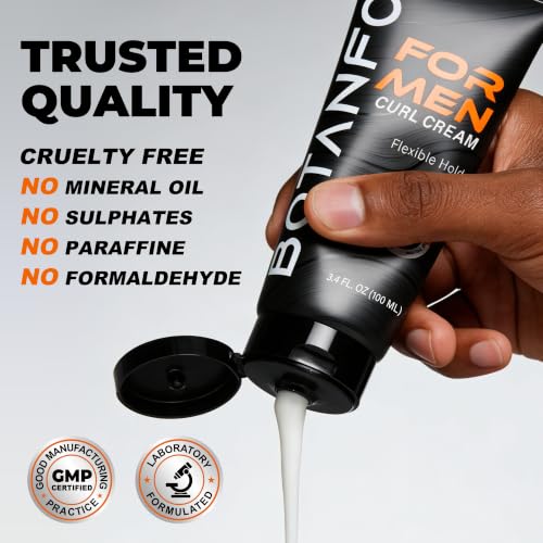 BOTANFOL Men Curl Cream 3.4 Fl Oz - Defines & Hydrates Wavy/Curly Hair, Medium Hold