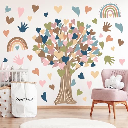 Boho Tree Wall Stickers - Large Heart Tree Decals for Kids Rooms