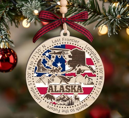 Alaska State Wooden Christmas Ornament - 4 Inch Rustic Decor