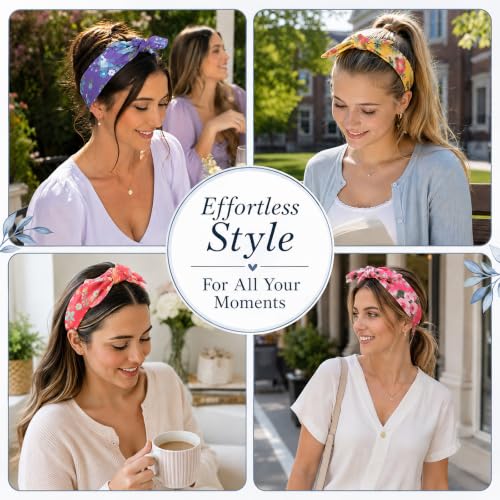 Jaqakid 6PCS Women's Floral Bow Headbands with Detachable Knots - Multiple Colors