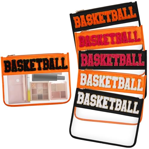 Aliceset 6 Pcs Basketball Chenille Letter Makeup Bags - Orange & Black