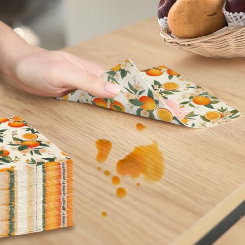 80 Pack Decorative Orange Citrus Napkins - 6.5x6.5 Inch Disposable Paper Napkins for Parties