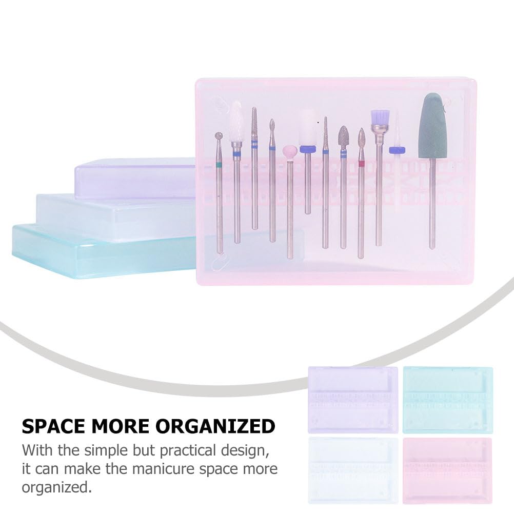 FOMIYES Nail Drill Bits Cases Nail Drill Box Manicure Case: 4pcs 14 Grids Nails Drill Bits Storage Box Nail Polishing Heads Display Container Holder for Grinding Heads Drill Storage Box