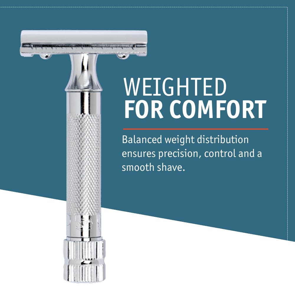 MERKUR 34C Short Handle Heavy Duty Classic Safety Razor Set with 10 Blades In A Box