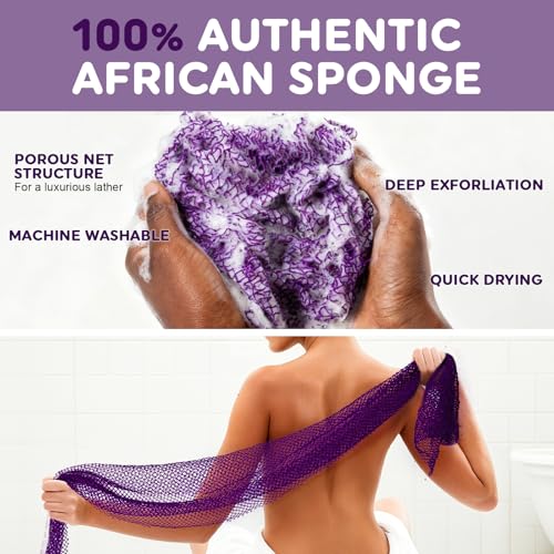 BukSuk African Nylon Exfoliating Body Scrubber 3 Pack – Long Stretch Back & Full-Body Loofah
