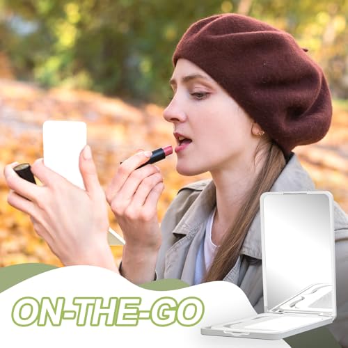 Jurrissa Protable Folding Mirror with Case, White – 2-in-1 Travel Compact Mirror & Hair Comb