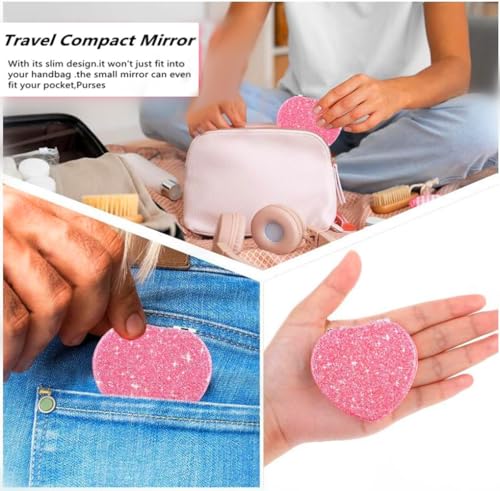 Heart Shaped Compact Travel Mirror for Women - 1X/2X Magnification
