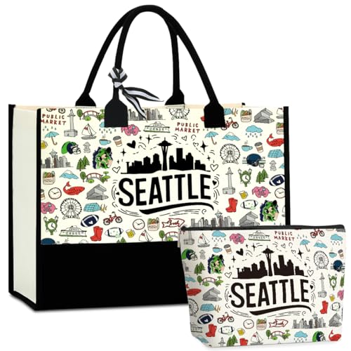 Seattle Tote Bag for Women - Large Capacity Canvas Handbag & Cosmetic Organizer - Mother's Day Gift