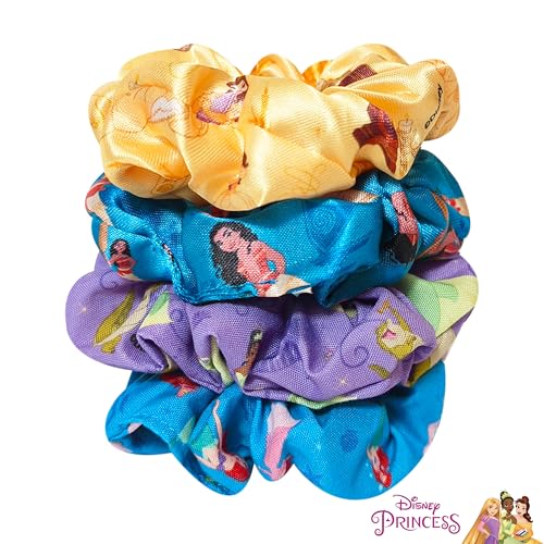 Disney Princess Scrunchies for Girls - 4 Large Character Hair Accessories