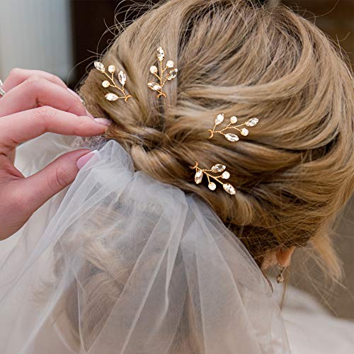 Syhood Gold Pearl Rhinestone Wedding Hair Pins Set – 6 pcs Bridal Hair Accessories