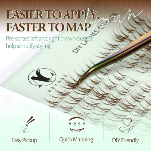 ACTROL Brown Cat Eye Lash Clusters C Curl 7-12mm Pre-Mapped Wispy Faux Mink