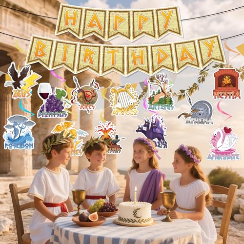 Greek Mythology Birthday Party Decoration Set - 14 PCS Banners & Swirls