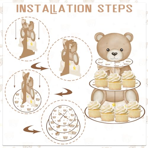 3-Tier Teddy Bear Cupcake Stand for Baby Showers & Parties