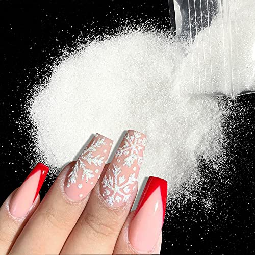 Furimuk White Sugar Nail Glitter Powder for Christmas Snowflake & Winter Nail Art