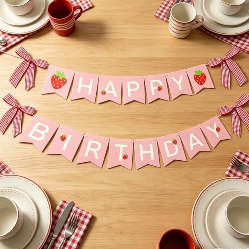 Strawberry Birthday Banner - Reusable Happy Birthday Garland