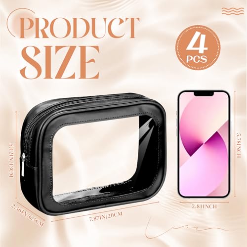 Abbylike 4-Piece Clear Makeup Bag Set, TSA Approved Toiletry Organizer (Black)