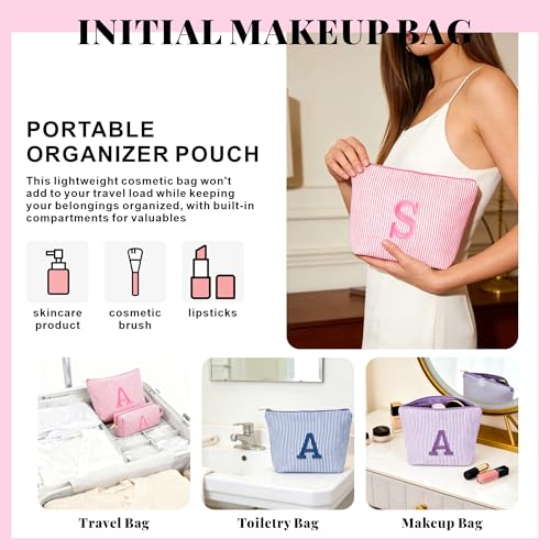 Personalized Initial Makeup Bag Set - Trendy Cosmetic Travel Organizer