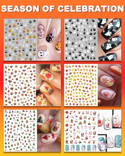 Winthrop 36 Sheets Holiday Nail Art Stickers Set - 3D Self-Adhesive Designs for All Seasons