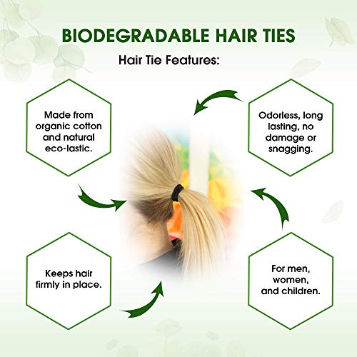 Black Biodegradable Elastic Hair Ties for Women & Men - No Crease Ponytail Holders, 27 Count