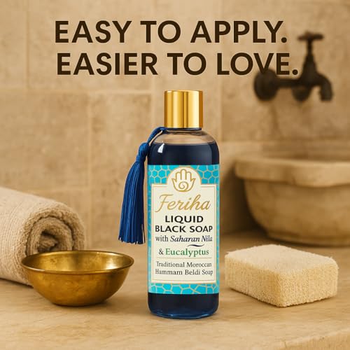 Moroccan Black Liquid Soap with Nila & Eucalyptus - Exfoliating Body Cleanser
