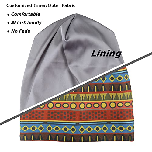 Heerf Bronze One Size Sleep Knitted Satin Bonnet for Curly & Locs Hair - Extra Large African Print Hair Wrap for Black Women