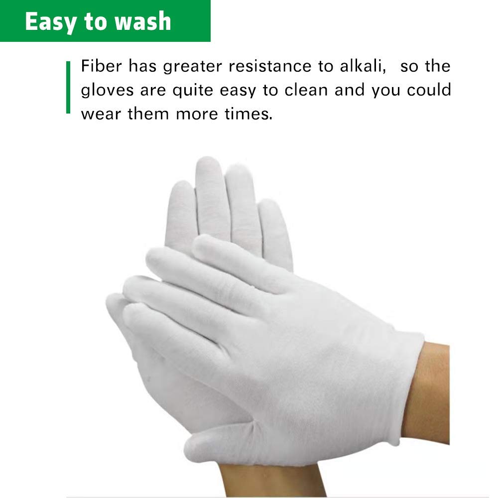 6 Pairs White Cotton Gloves Medium Size 7.5" moisturizing,Film CD/DVD, Dress Jewelers Coin Handling Inspection Gloves - M （Medium）