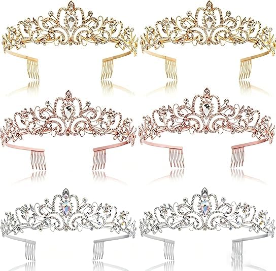 Yopay 6 Pack Gold Crystal Tiara Crowns for Women & Girls
