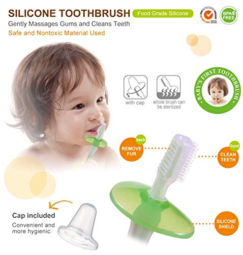 Simba Green Silicone Baby Toothbrush with Safety Guard & Fur Scrubber