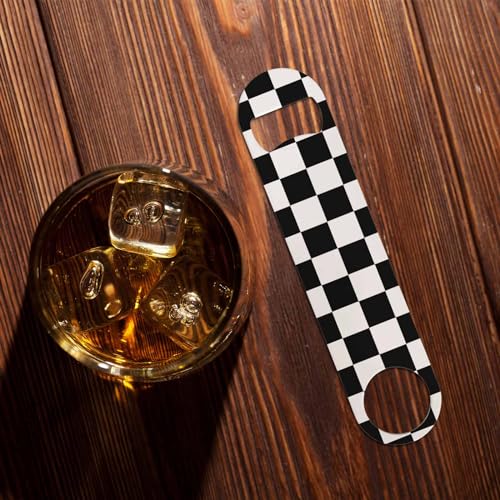 Stainless Steel Checkered Bottle Opener Keychain for Home & Bar