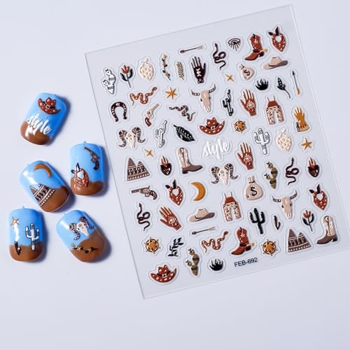 Retro Cowboy Nail Art Stickers - 2 Sheets of Self-Adhesive Decals