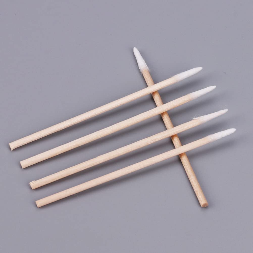 Pointed Cotton Swabs - 200pcs Precision Microblading Applicators | 4-Inch Wood Handle for Eyebrow Tattoo & Nail Care