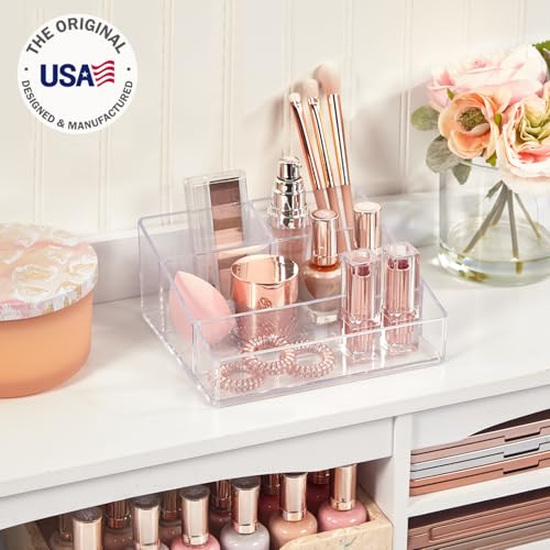 STORi Clear Plastic Makeup Organizer - 4-Compartment Vanity Storage