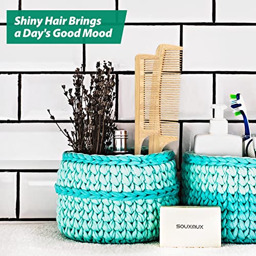 Natural Handmade Bamboo Hair Comb Set - Wide Tooth, Fine Tooth, Rat Tail for All Hair Types - SouxMux