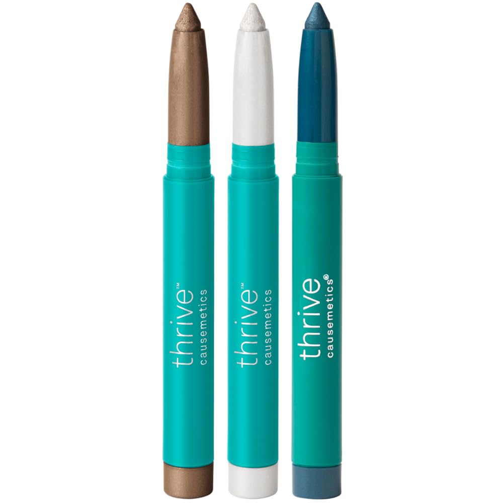 Brilliant Eye Brightener Shimmer Eyeshadow Stick Bundle - Waterproof Cream to Powder Formula | 3 Shades & Makeup Bag