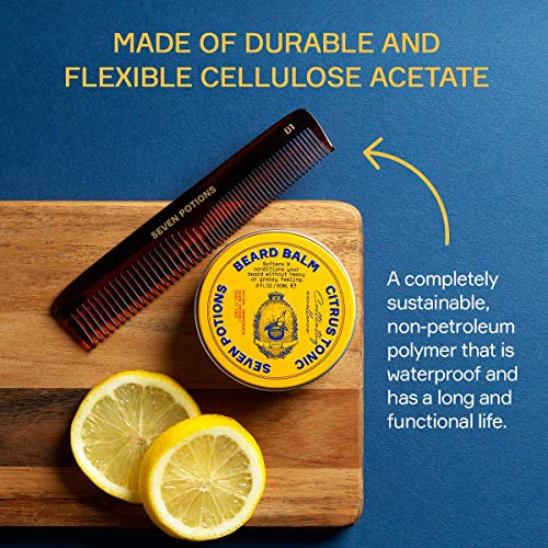 Seven Potions Handmade Beard Comb - Cellulose Acetate Dual-Tooth 5.7 Inch