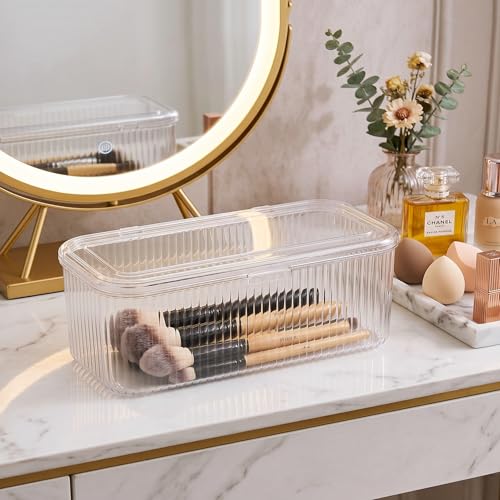 Legrape Clear Makeup Brush Holder Organizer with Lid for Vanity & Travel
