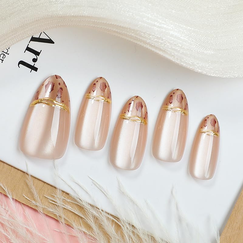 Almond Medium Press-On Nails - 30Pcs Blue Sea French Acrylic Set | 3D Cat Eye Design for Women