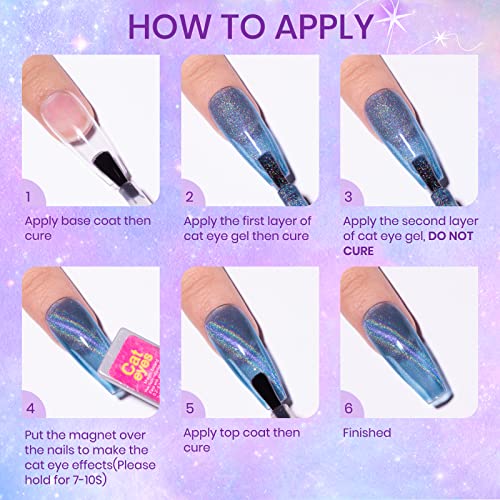 12 Colors Rainbow Cat Eye Gel Nail Polish Set - Holographic Effects