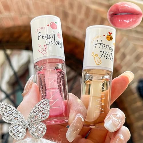 Charm Kiss Lip Oil with Honey & Peach - 2 Pack Big Brush Lip Plumper & Nourishing Tint
