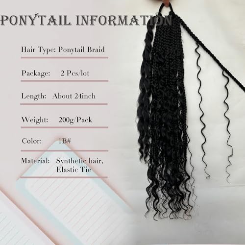 YOROSTAR 24 Inch Box Braid Ponytail Extensions (2pcs) - Natural Black