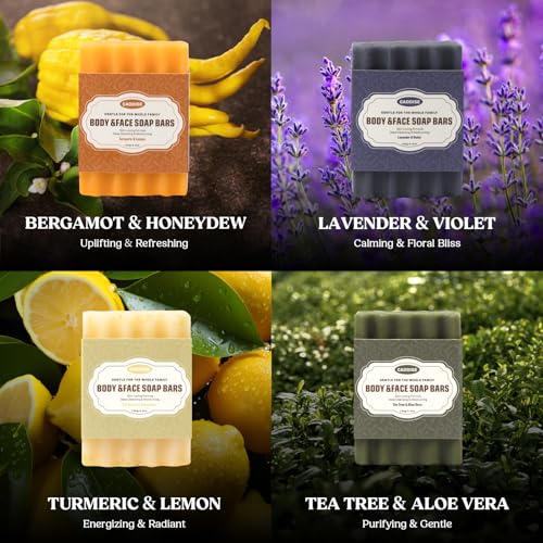Handmade Tea Tree Soap Bar 4-Pack with Foaming Net for Face & Body